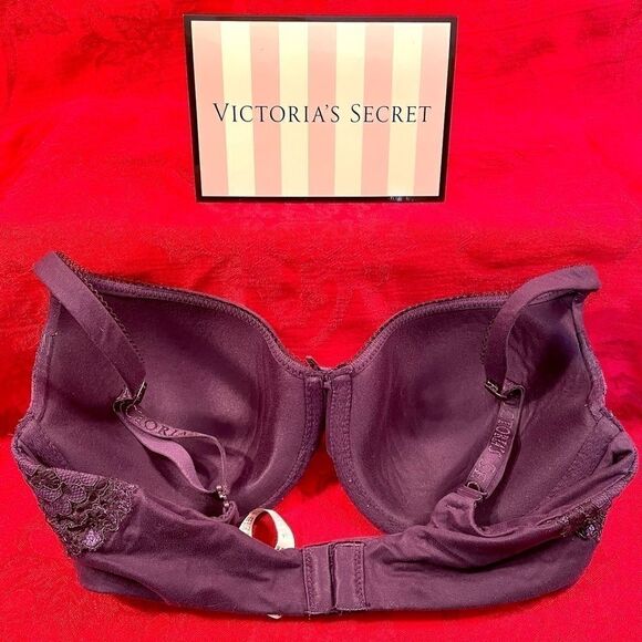 PURPLE w METALLIC LACE BODY BY VICTORIA LINED 34D - Picture 4 of 6